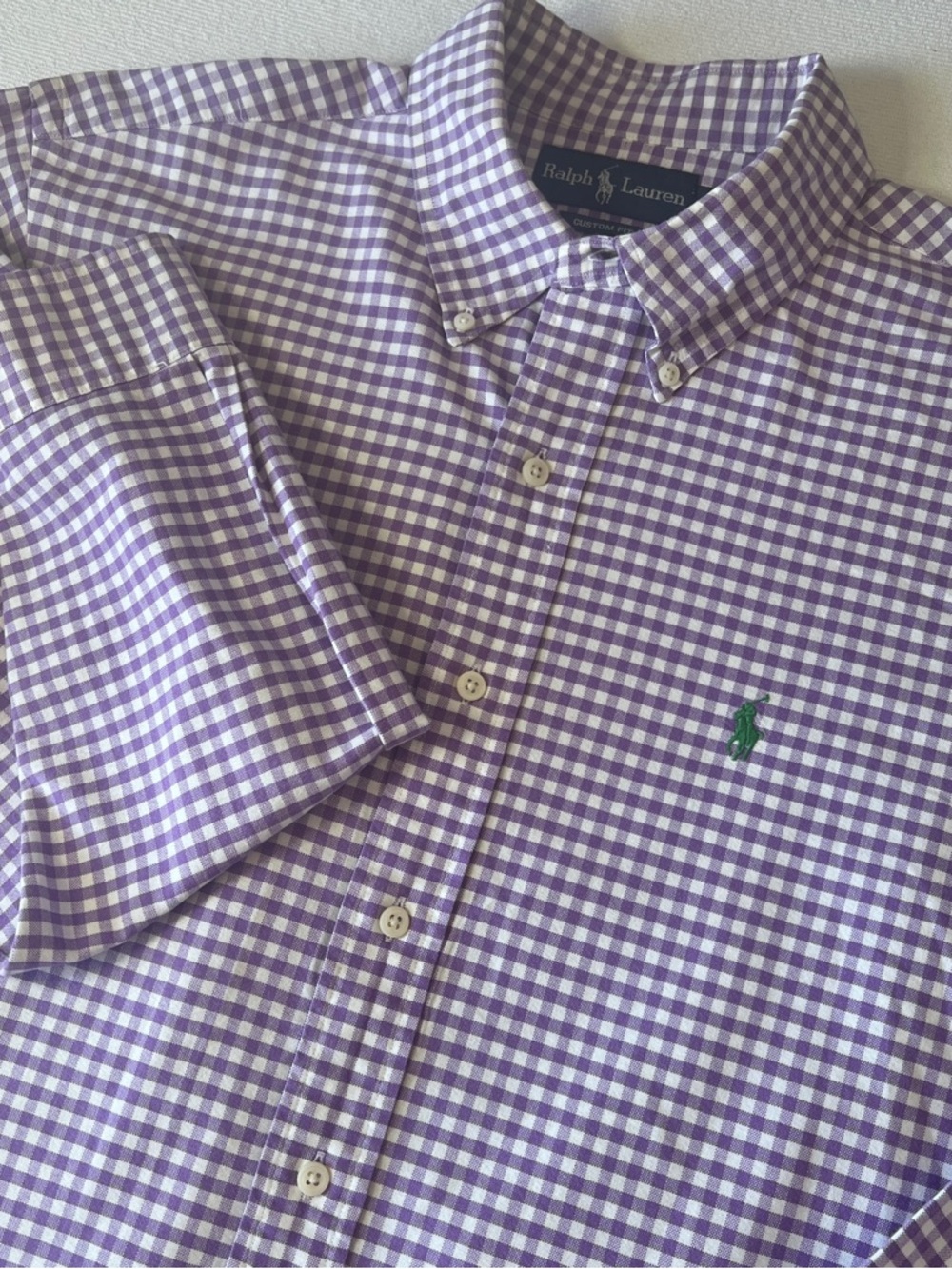 Ralph Lauren Gingham Button Down Shirt Purple/White Men's Size L Custom Fit